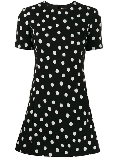 Shop Saint Laurent Polka-dot Mini Dress In Black