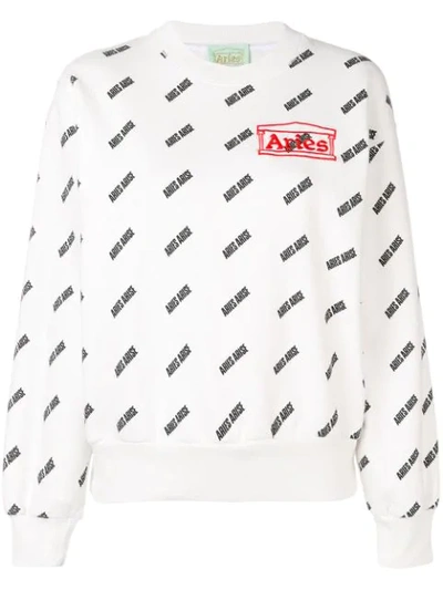 Shop Aries Logo Print Sweatshirt - White