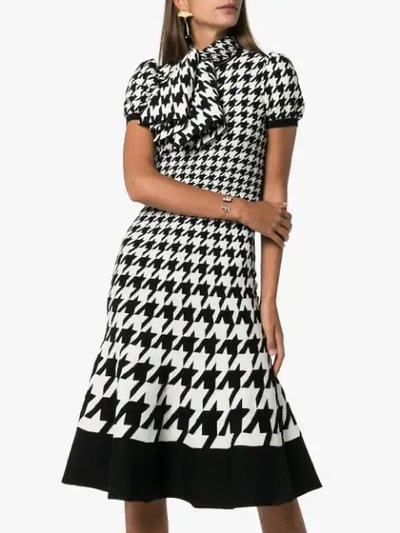 Shop Alexander Mcqueen Tie-neck Houndstooth Midi-dress In Black