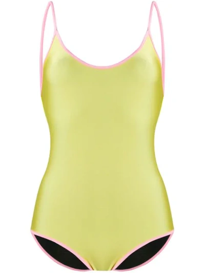 Shop Gucci Contrast Trim Swimsuit In Yellow