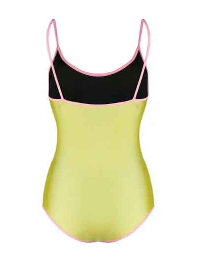 Shop Gucci Contrast Trim Swimsuit In Yellow