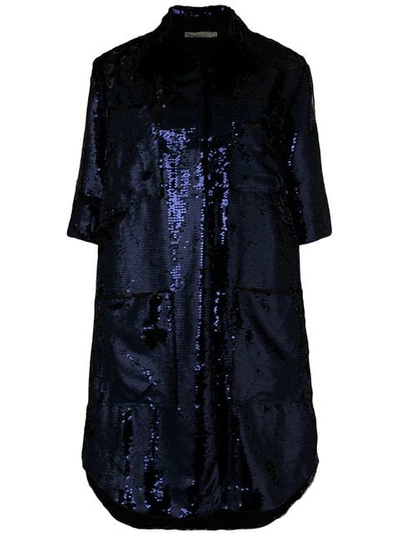 Shop Amen 3/4 Sleeves Sequin Coat In Blue