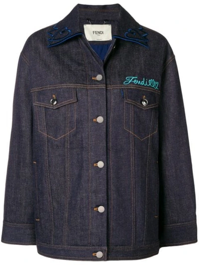Shop Fendi Embellished Denim Jacket In Blue