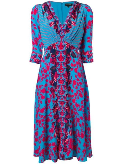 Shop Saloni Floral Print Midi Dress In Blue
