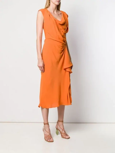 Shop Alberta Ferretti Cowl Neck Midi Dress - Orange