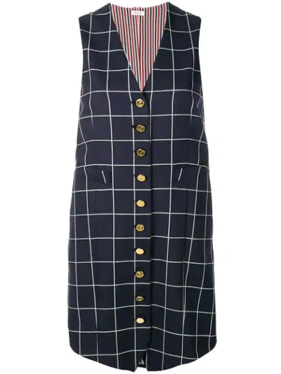 Shop Thom Browne Windowpane Shadow Check Twill Waistcoat Dress In 415 Navy