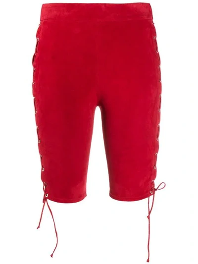 Shop Ben Taverniti Unravel Project Slim-fit Lace-up Shorts In Red