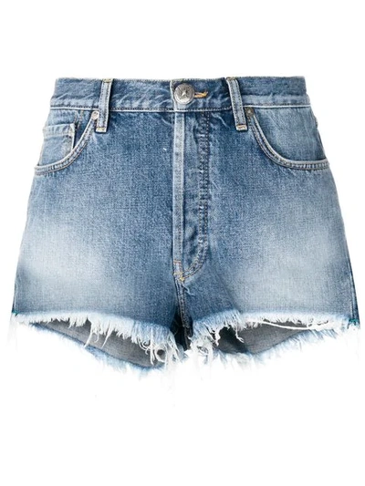 Shop Alanui Navajo-style Embroidered Denim Shorts In Blue