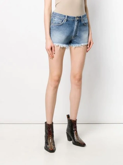 Shop Alanui Navajo-style Embroidered Denim Shorts In Blue
