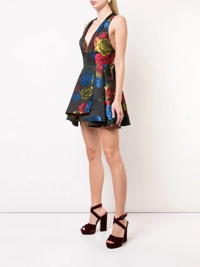 Shop Alice And Olivia Floral Print Short Dress In Black