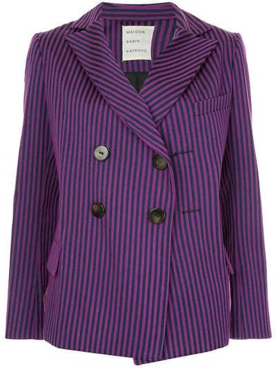 Shop Maison Rabih Kayrouz Striped Double Breasted Blazer In Purple