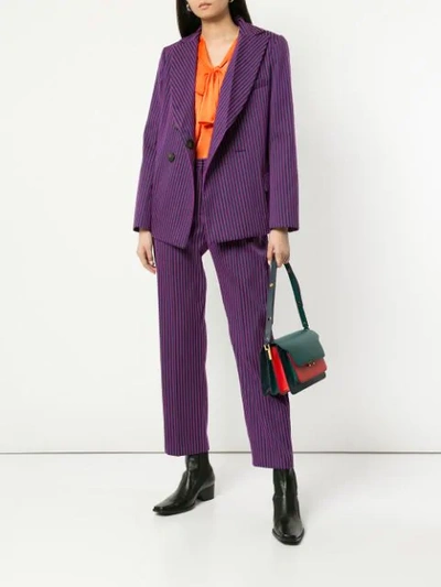 MAISON RABIH KAYROUZ 条纹双排扣西装夹克 - 紫色