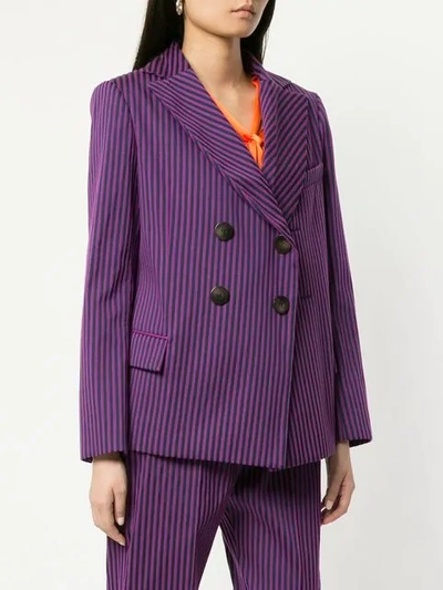 Shop Maison Rabih Kayrouz Striped Double Breasted Blazer In Purple