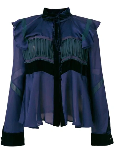 Shop Sacai Frill Trimmed Blouse In Blue
