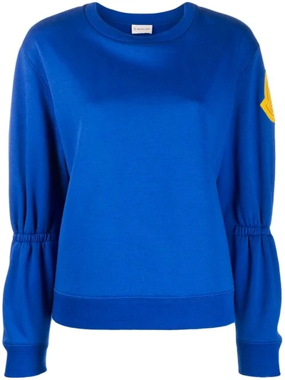 Shop Moncler Gathered Sleeve Sweatshirt In Blue