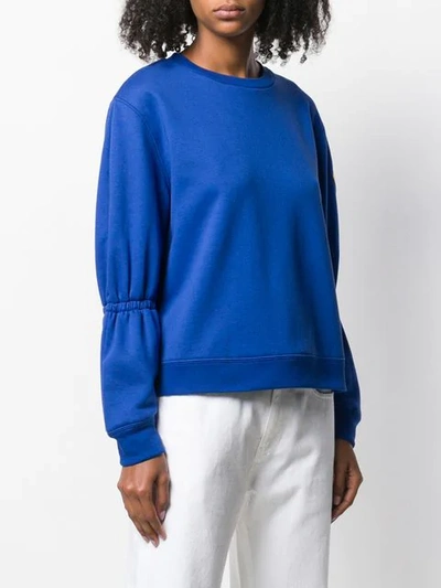 Shop Moncler Gathered Sleeve Sweatshirt In Blue