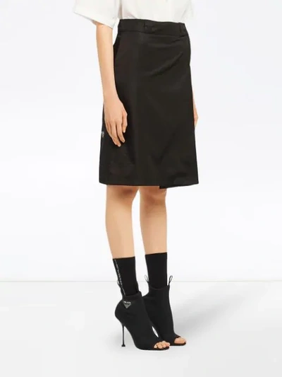Shop Prada Flap Front Midi Skirt In Black