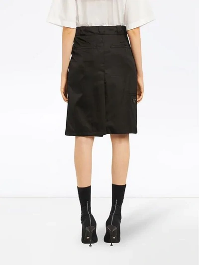 Shop Prada Flap Front Midi Skirt In Black