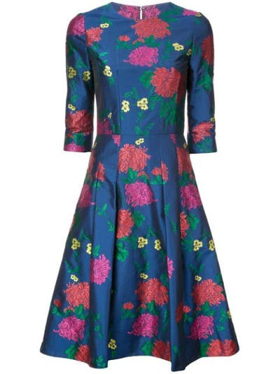 Shop Carolina Herrera Floral Print Flared Dress - Blue