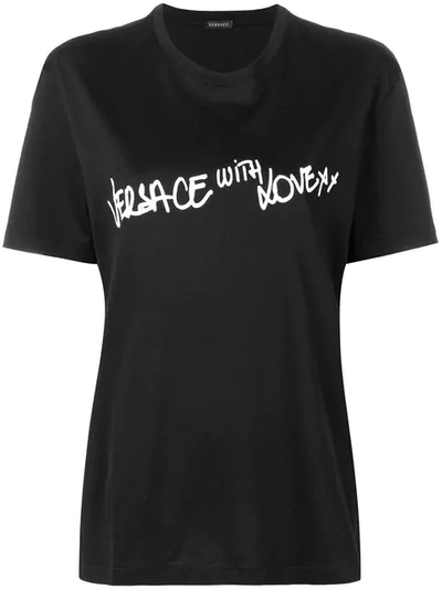 Shop Versace 'with Love' Print T In Black