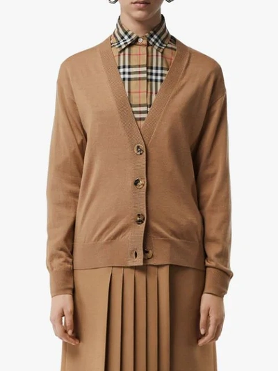Shop Burberry Vintage Check Detail Merino Wool Cardigan In A1420