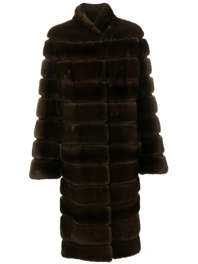 Shop Liska Alfie Long Fur Coat In Brown