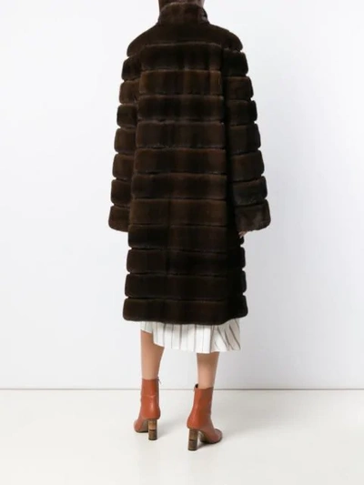 Shop Liska Alfie Long Fur Coat In Brown