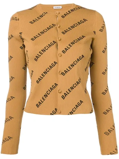 Shop Balenciaga Longsleeved Logo Cardigan In Neutrals