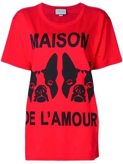 Gucci Maison De L'amour-print Cotton T-shirt In Red | ModeSens