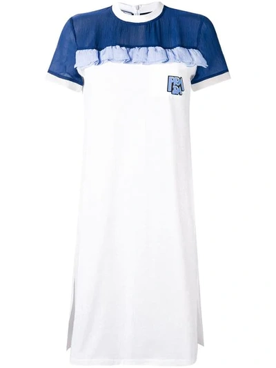 Shop Prada Ruffle Detail T-shirt Dress In White