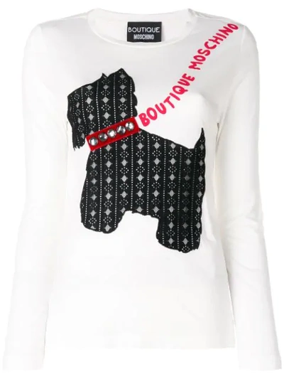 Shop Boutique Moschino Dog Appliqué Sweater In White