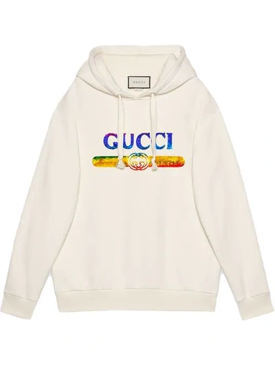 Shop Gucci Sweatshirt With Sequin  Logo In White