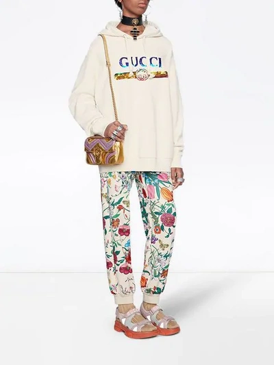 Shop Gucci Sweatshirt With Sequin  Logo In White