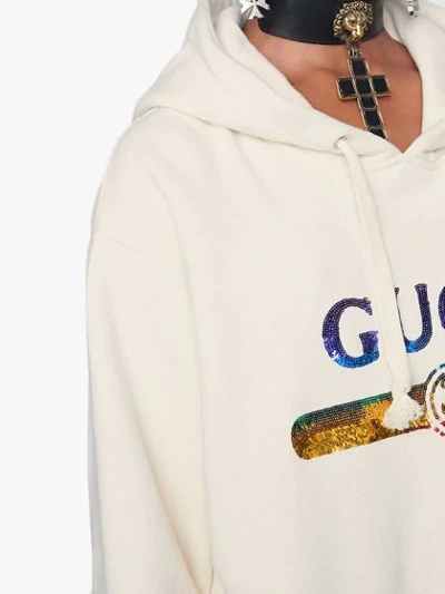 Shop Gucci Sweatshirt With Sequin  Logo In White