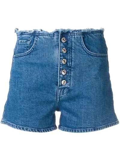 Shop 7 For All Mankind Frayed Waist Denim Shorts In Blue