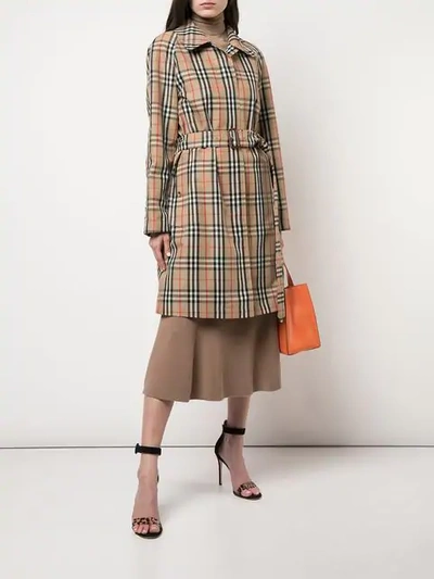 Shop Burberry Vintage Check Nylon Belted Car Coat In Tan