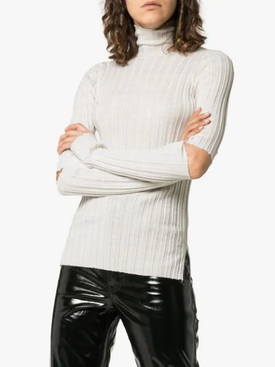 Shop Helmut Lang Cut Out Elbows Knitted Sweatshirt - Neutrals