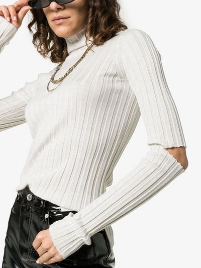 Shop Helmut Lang Cut Out Elbows Knitted Sweatshirt - Neutrals