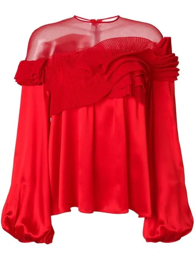 Shop Givenchy Pleated Flared Blouse In Red