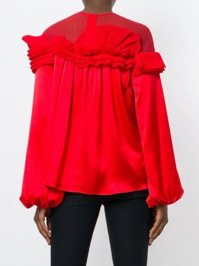 Shop Givenchy Pleated Flared Blouse In Red