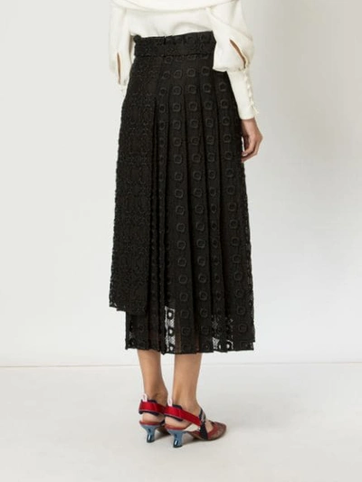 Shop Fendi Lace Pleated Skirt In Black