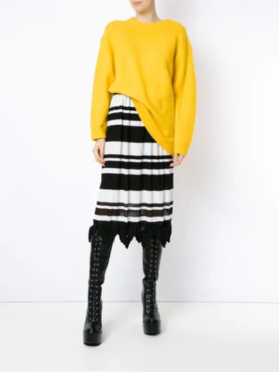 Shop À La Garçonne Striped Midi Knit Skirt In Black