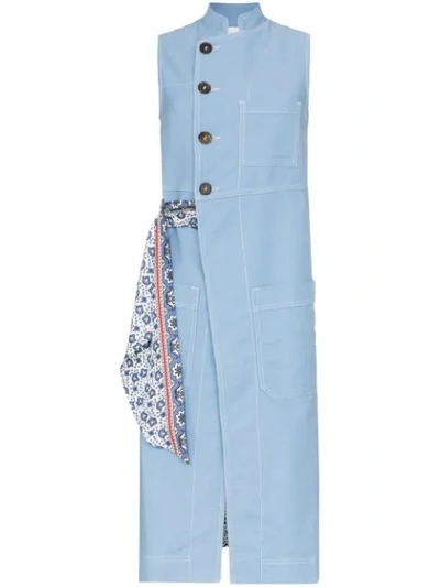 CHLOÉ SILK PRINT DENIM WAISTCOAT JACKET - 蓝色