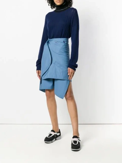 Prada Two-tone Ribbed Cashmere Turtleneck Sweater In Blue