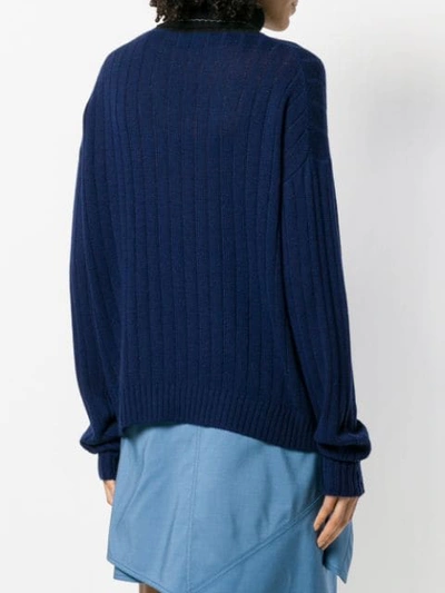 Prada Two-tone Ribbed Cashmere Turtleneck Sweater In Blue