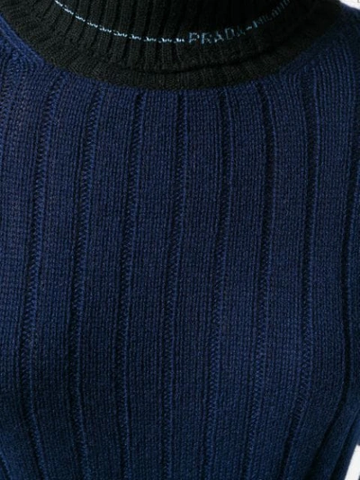Prada Two-tone Ribbed Cashmere Turtleneck Sweater In Blue