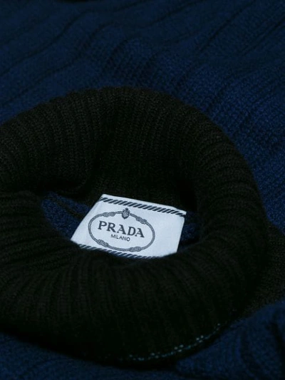 Prada Two-tone Ribbed Cashmere Turtleneck Sweater In Blue