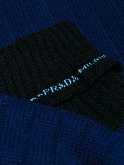 Prada Two-tone Ribbed Cashmere Turtleneck Sweater In Blue