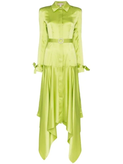 Shop Materiel Asymmetric Silk Shirt Dress In Green