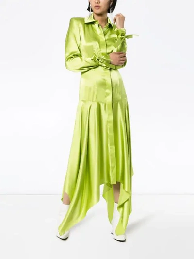 Shop Materiel Asymmetric Silk Shirt Dress In Green